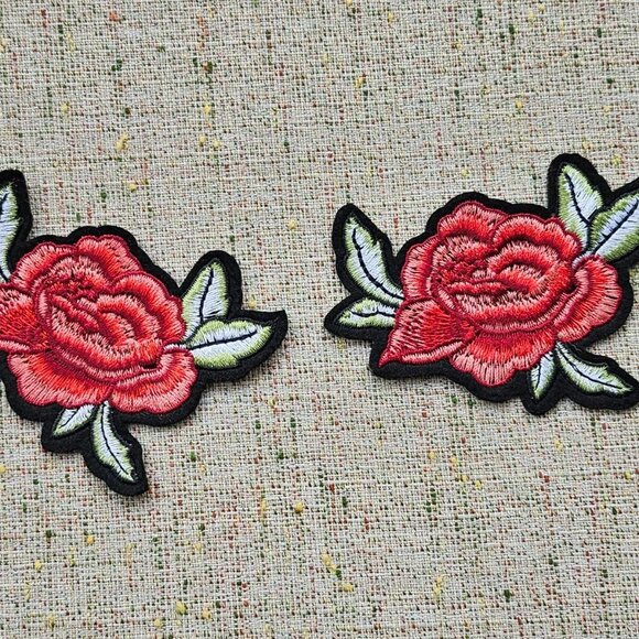 Iron On Patch Red Flower Patches for Clothes Jacket Jeans Embroidery Lot of 2 - Picture 3 of 8